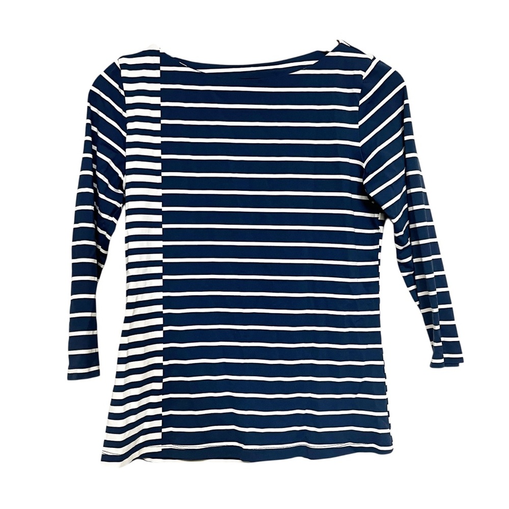 J McLaughlin Top Womens Size Small Blue White Striped Catalina Cloth 3/4 Sleeve